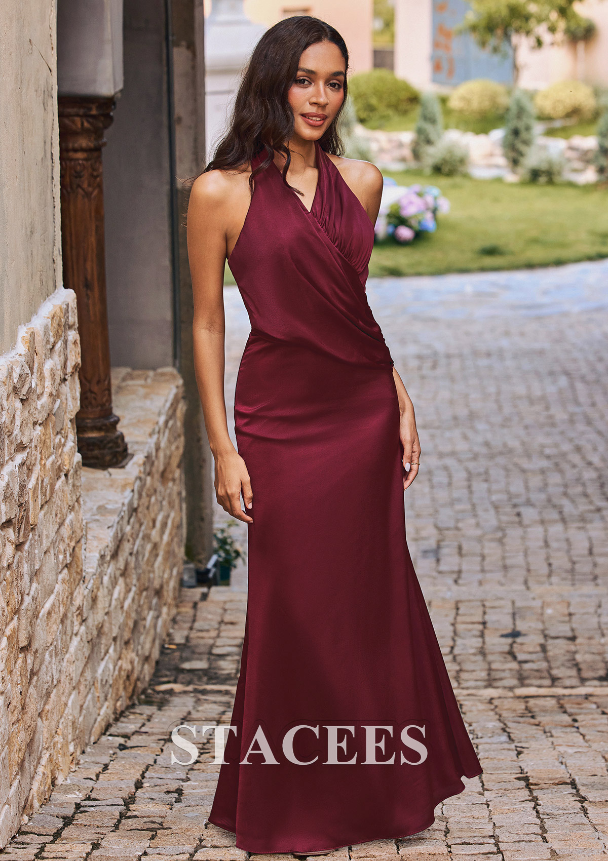 satin wine bridesmaid dresses Azazie 2026 Lace Up Backless Mermaid Prom Dress Wine Gown