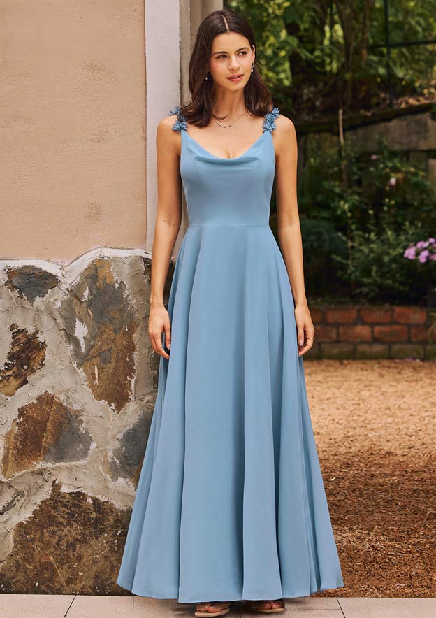 cowl neck chiffon dress A-Line/Princess Cowl Neck Chiffon Cocktail Dresses Little White Dresses Ankle-Length Sleeveless Graduation Dress Blue