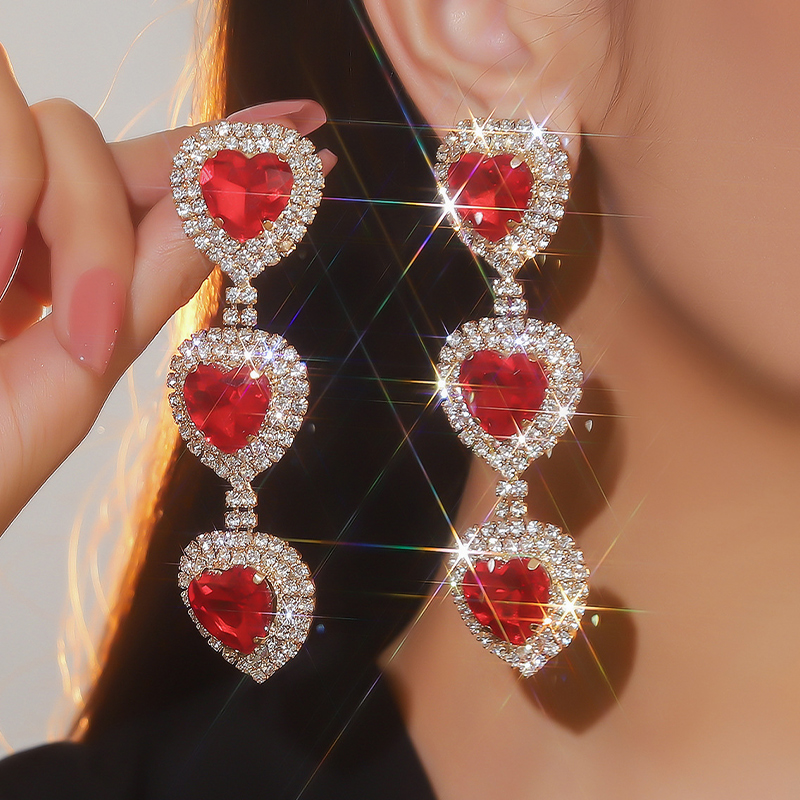Rojo Pendientes encantadores con cristal para mujer - STACEES