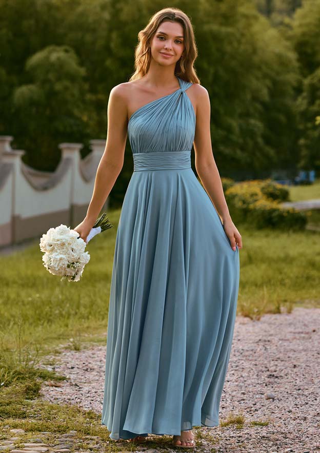 one shoulder chiffon bridesmaid dress with cascade One-Shoulder Chiffon Bridesmaid Dress with Cascade