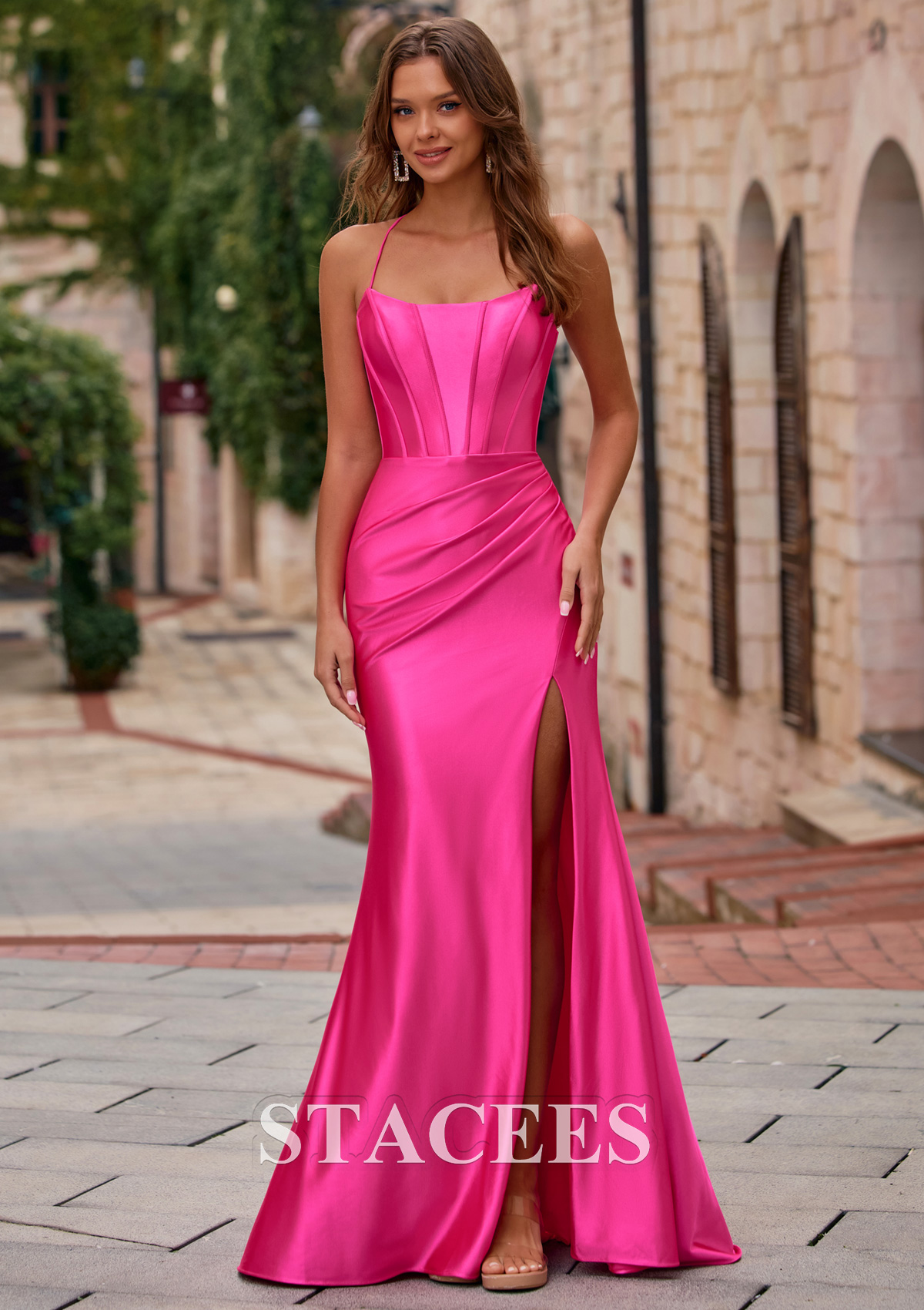 corset open back prom dress Sheer-Back Long Jersey Prom Dress with Corset Cloud Blue / 00