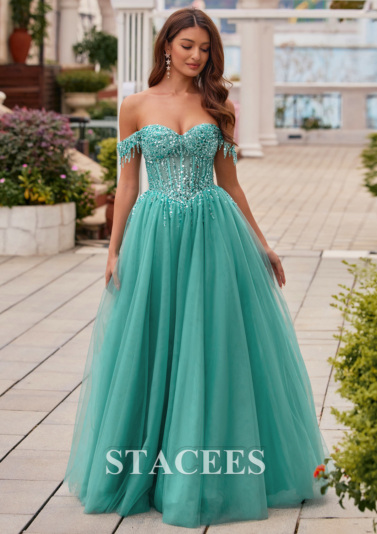 beaded bust prom dress Clarisse -810942 Off-Shoulder Beaded Bust Prom Gown 0 / Black