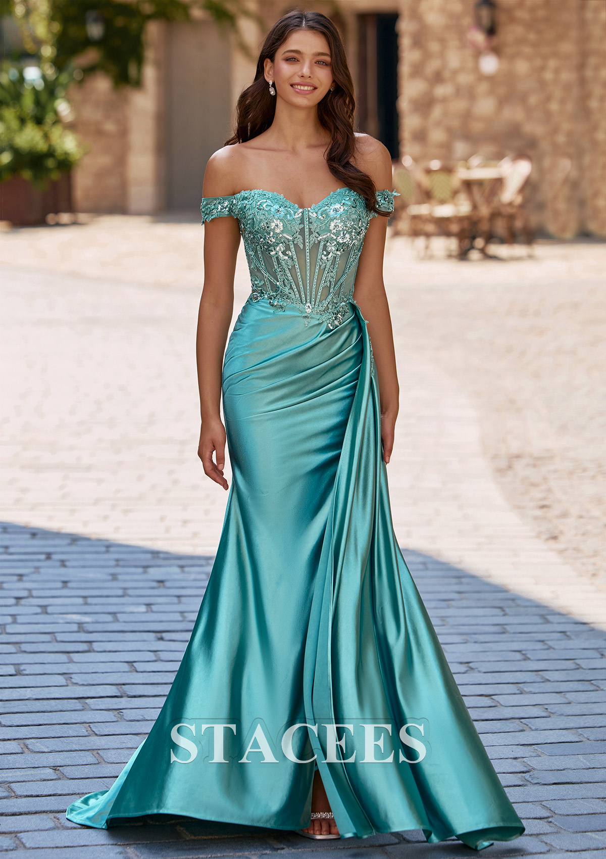 turquoise fitted prom dress Jovani 08340 Turquoise High Slit Low Back Dress