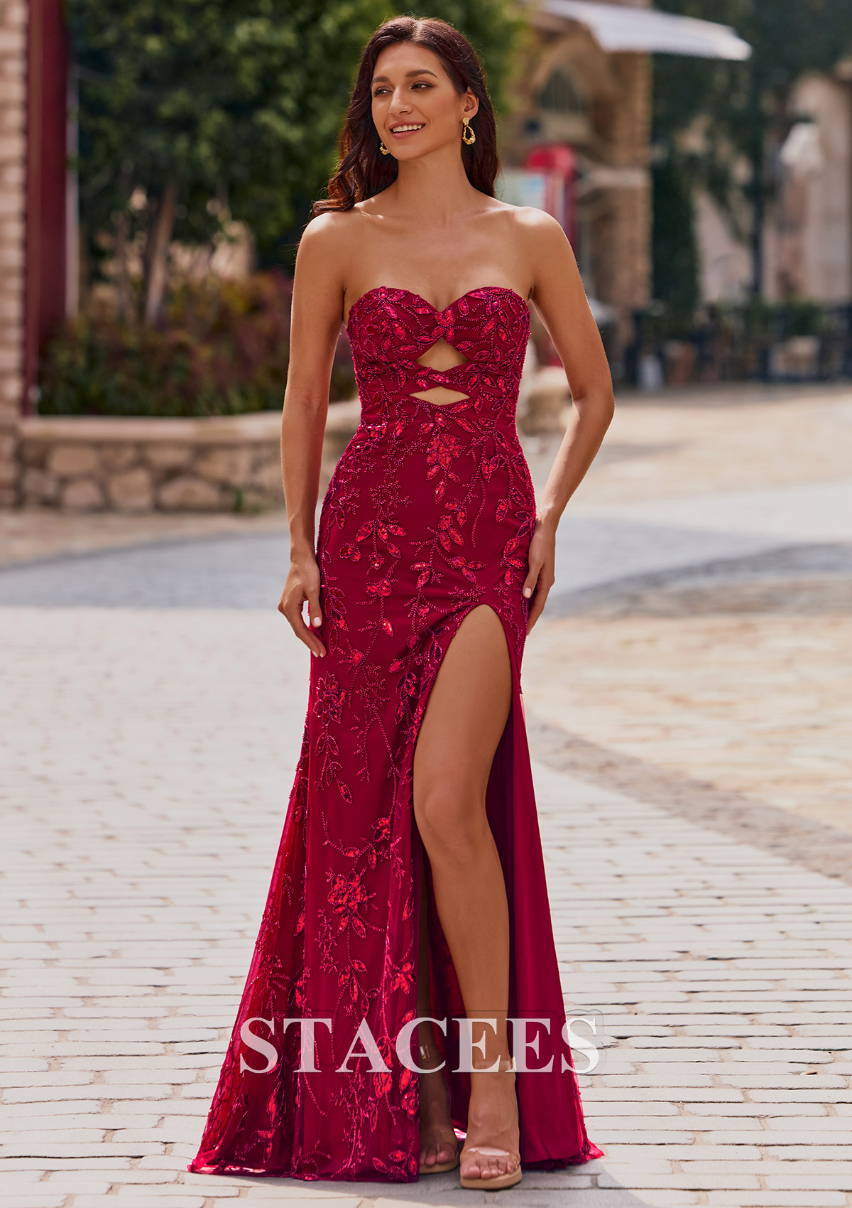 embroidered bodice high neck long chiffon prom dress Long Chiffon Embroidered-Bodice Prom Dress Champagne / XSmall