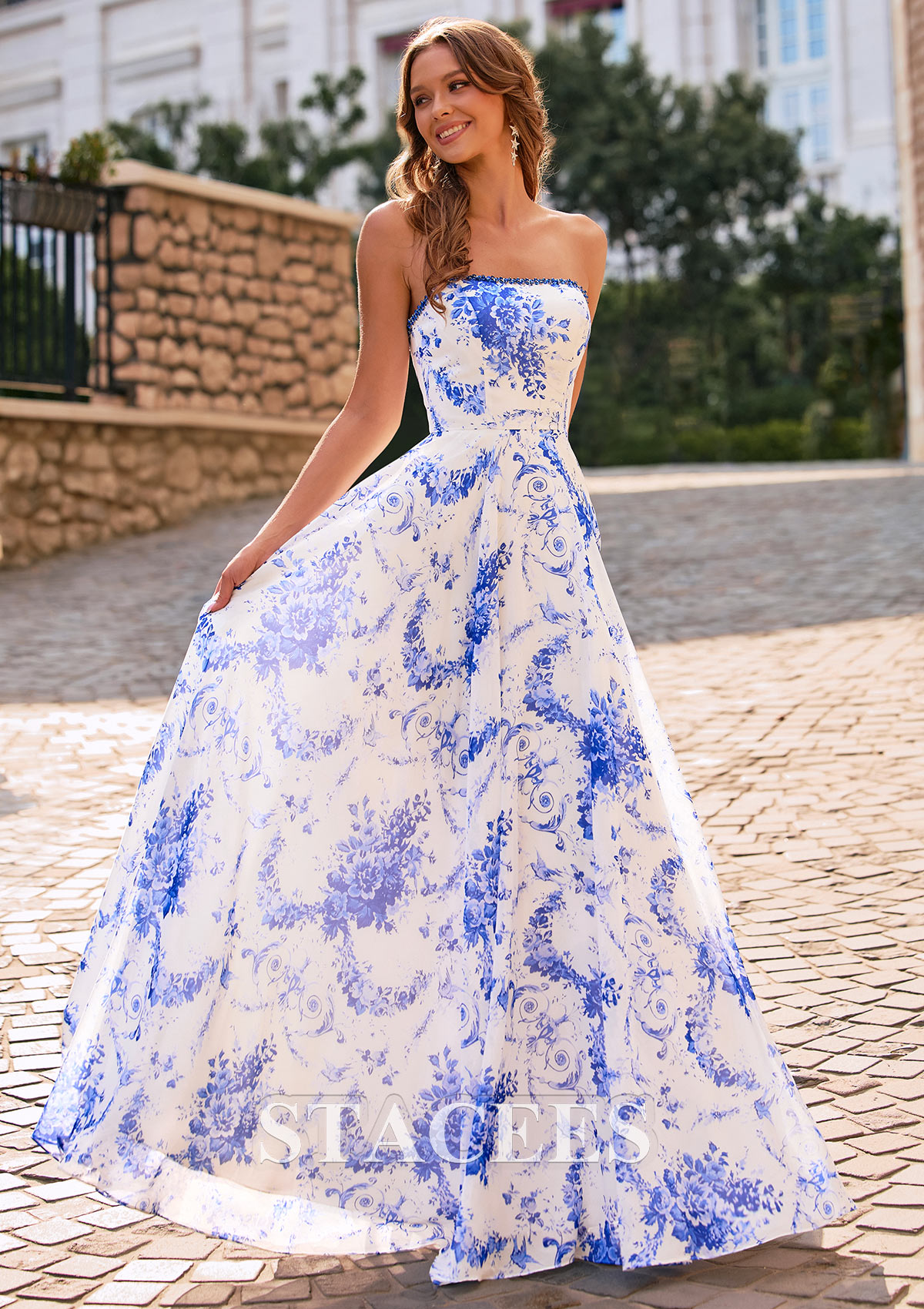 printed chiffon evening dresses Mermaid Sweetheart Printed Chiffon Long Prom Dresses with Slit Pink / Custom Size