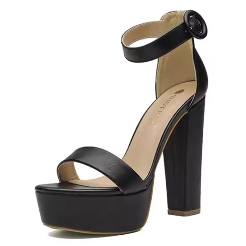 Black Round Toe Heels Suede with Ankle Strap Buckle Women's Graduation Prom Shoes - STACEES