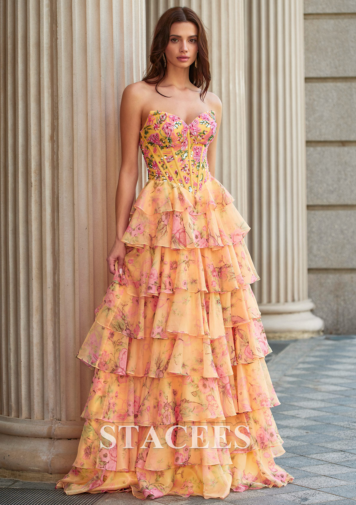orange and yellow prom dresses V Neck and V Back Orange Lace Long Prom Dresses, Orange Lace Formal Evening  Dresses