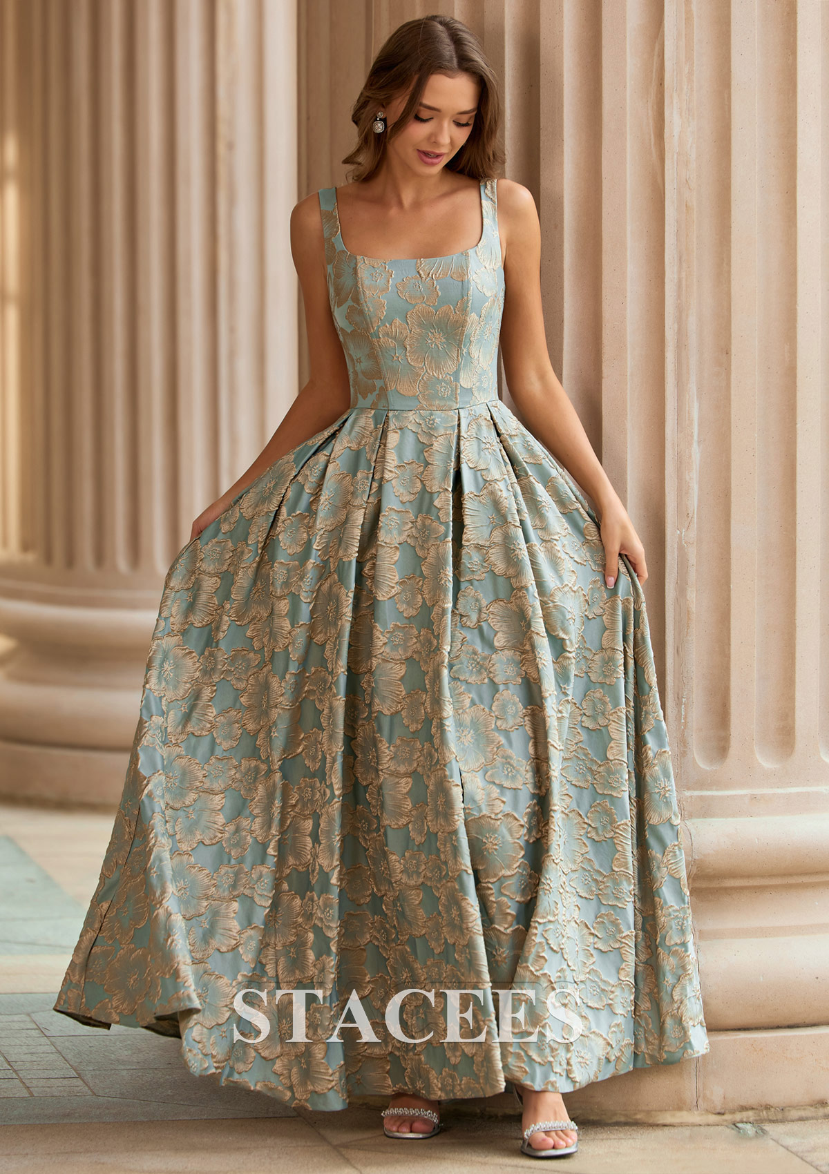 jacquard homecoming dress Long Pink Floral Jacquard Corset Prom Dress