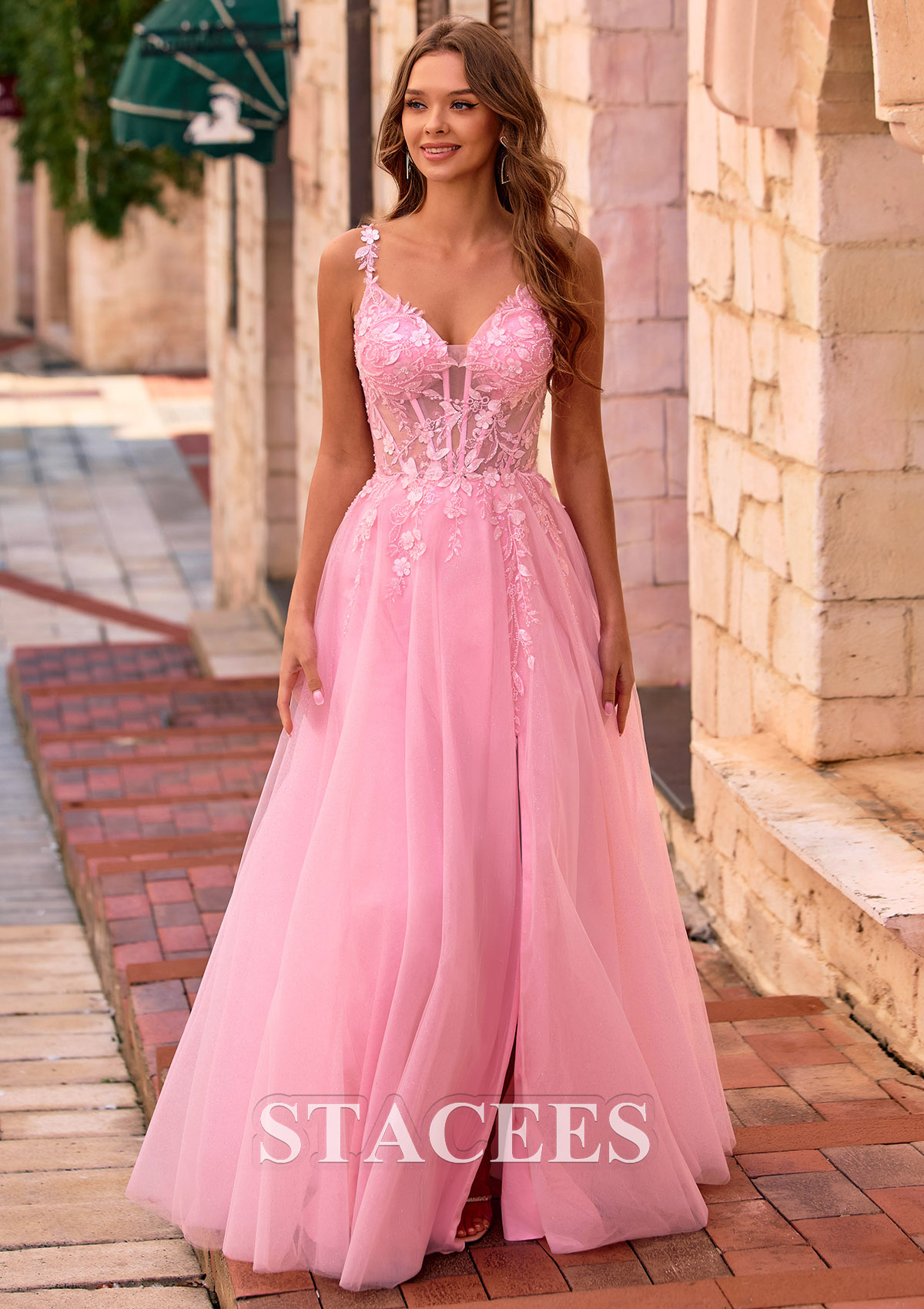 pink prom dress corset Beaded Long Corset Formal Fitted Prom Gown LaDivine CD736