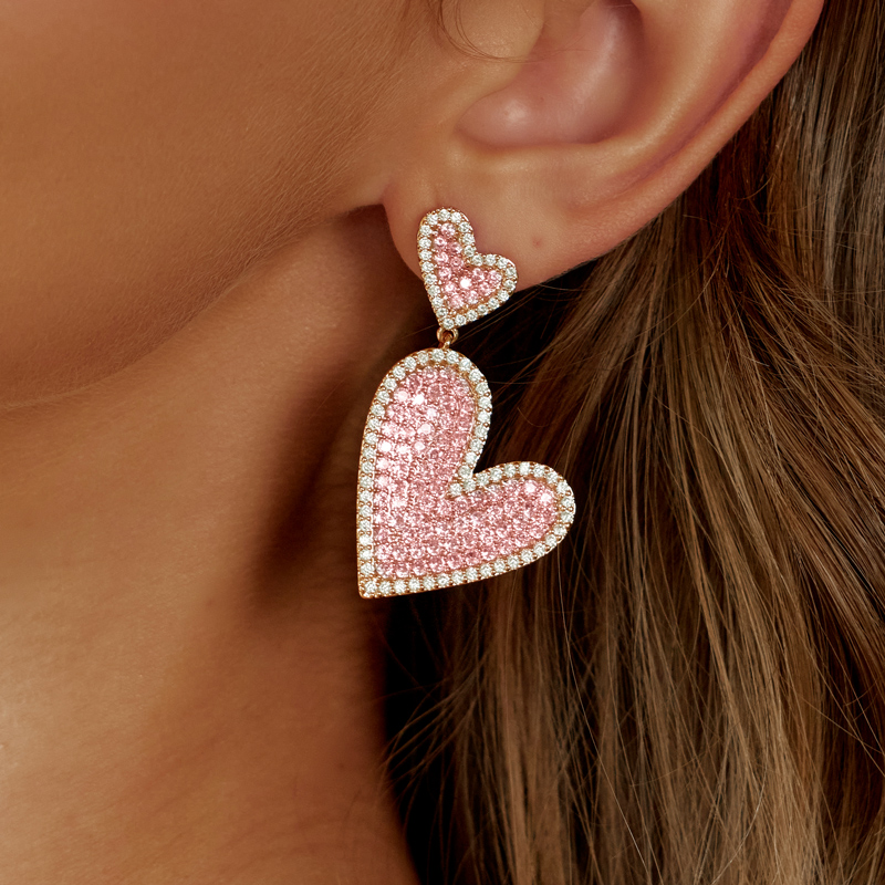 Luxueux élégant dames' cœur alliage boucles d'oreilles avec strass