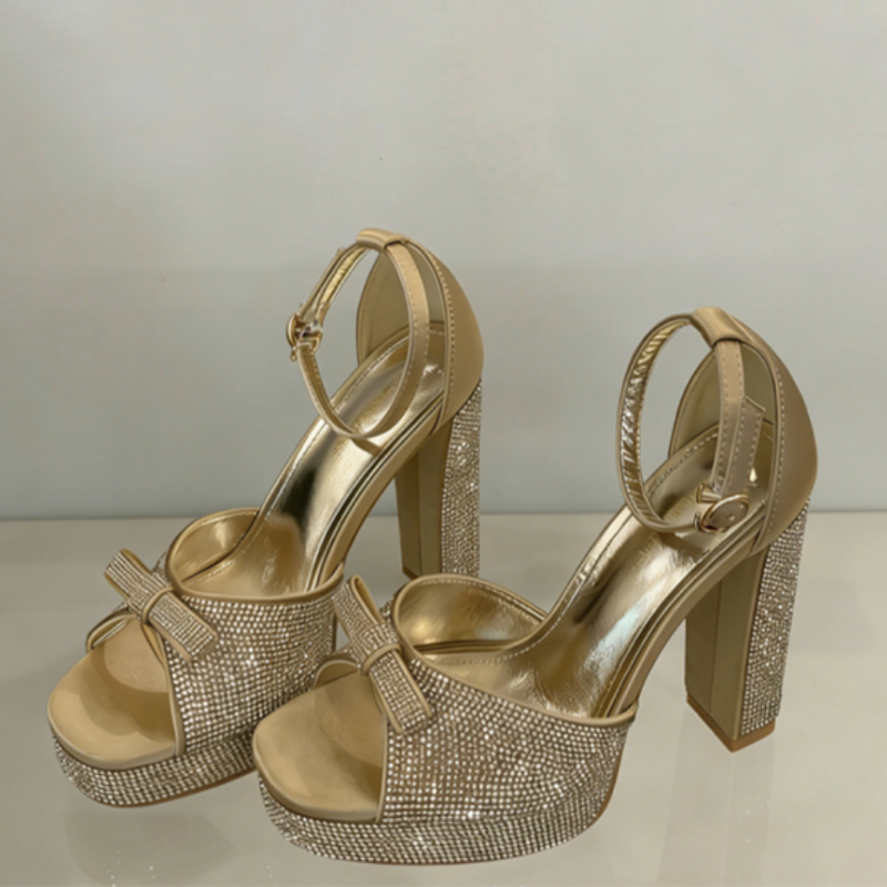 Or Femmes cuir microfibre talons à bout ouvert sandales occasion spéciale chaussures de mode - STACEES