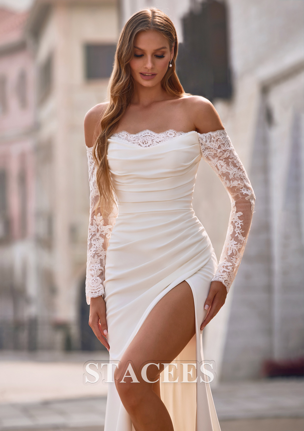 long sleeve ruched wedding dress Sweetheart Long Sleeves Sleek Ruched Sheath Wedding Dress  Loveiss