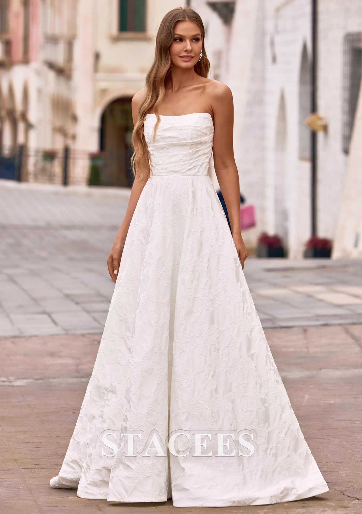 ruched strapless wedding dress Amy & Eve Tula Ruched Soft Satin Wedding Dress 15076