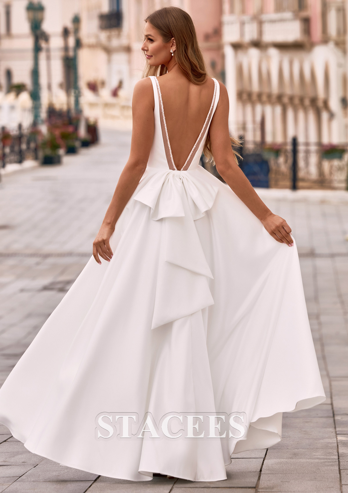 low back a line wedding dress Simple Satin Bridal Gown,Low Back Wedding Dress,WD00918, US16 / Black