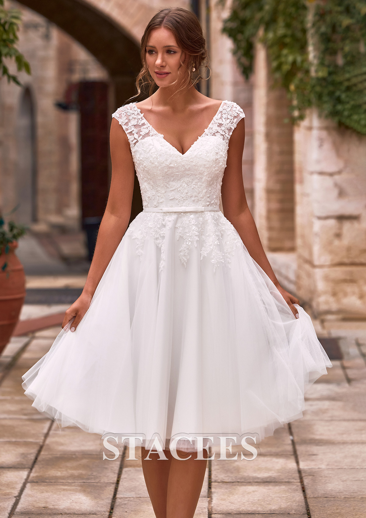 corset knee length dress Enchanting Floral Lace Corset Tulle A-Line Knee-Length Wedding Dress with  Sheer Embellished Cap Straps S3213W - Wedding Dresses