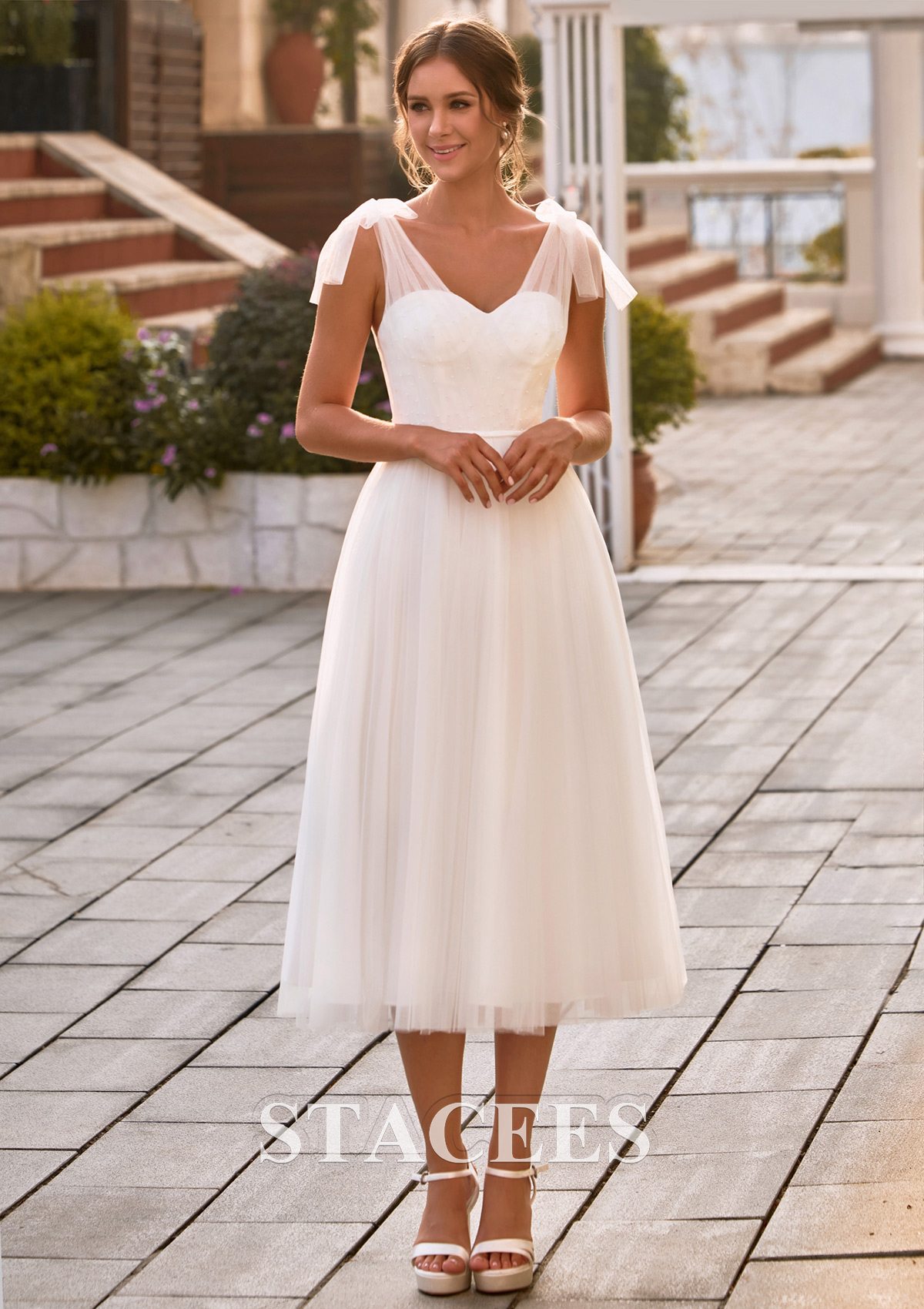 beaded tea length wedding dress Vintage Wedding Dresses Off The Shoulder Short Bridal Dress 1950's Lace Applique Beaded Tea Length Wedding Reception Dress misshow Bridelily