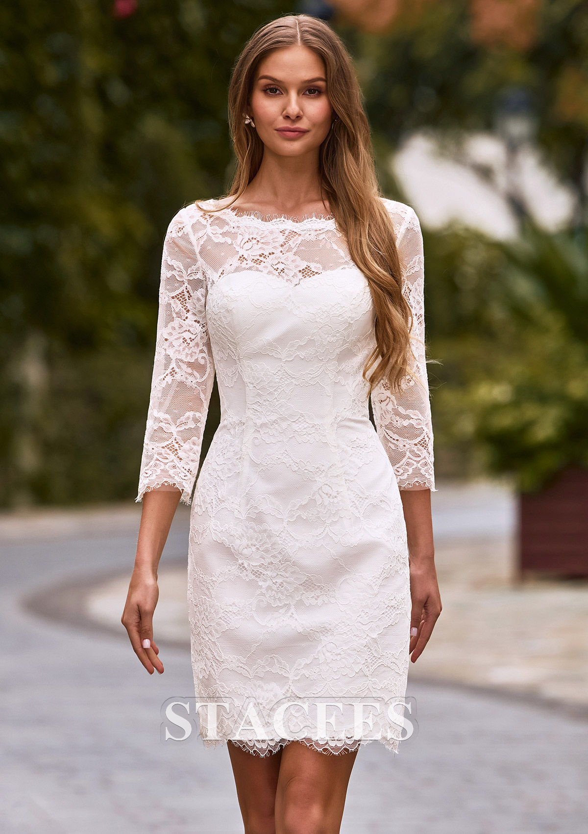white lace reception dress Ivory A-line Wedding Reception Dresses,Tea Length Elegant Wedding Dress,WD00541, US26W / Black