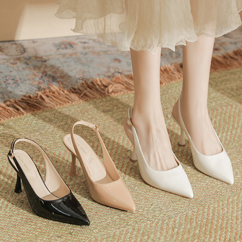 Pointed Toe Heels Patent Leather with Ankle Strap Buckle Women's Wedding Shoes - STACEES