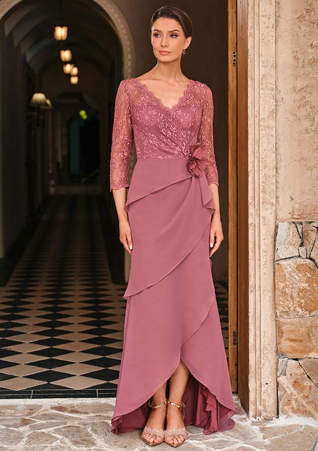 Sheath Floor‑Length 3/4 Sleeves Lace Mother of the Bride Dress