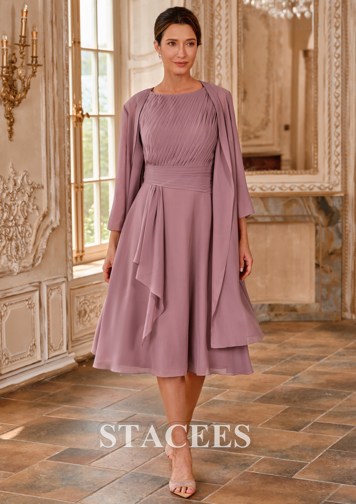 a line dress with jacket LONG Sleeve Patterned Organza Jacket With Strapless A-Line Floor Length Dress White / LONG Dress