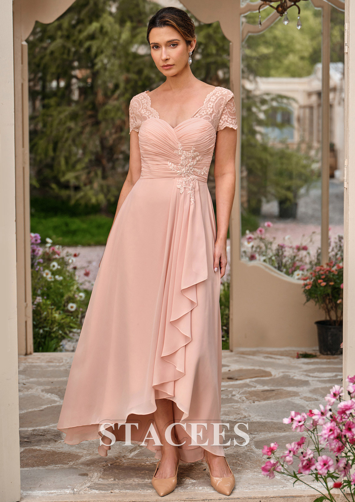 chiffon applique dress Sheath V-neck Spaghetti Strap Floor Length Backless Chiffon Applique Wedding Dress