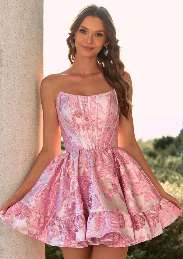 brocade mini dress Sherri Hill 57367 - Short A-line enhancing the volume and depth of the garment AKIRA - ELOISE OFF THE