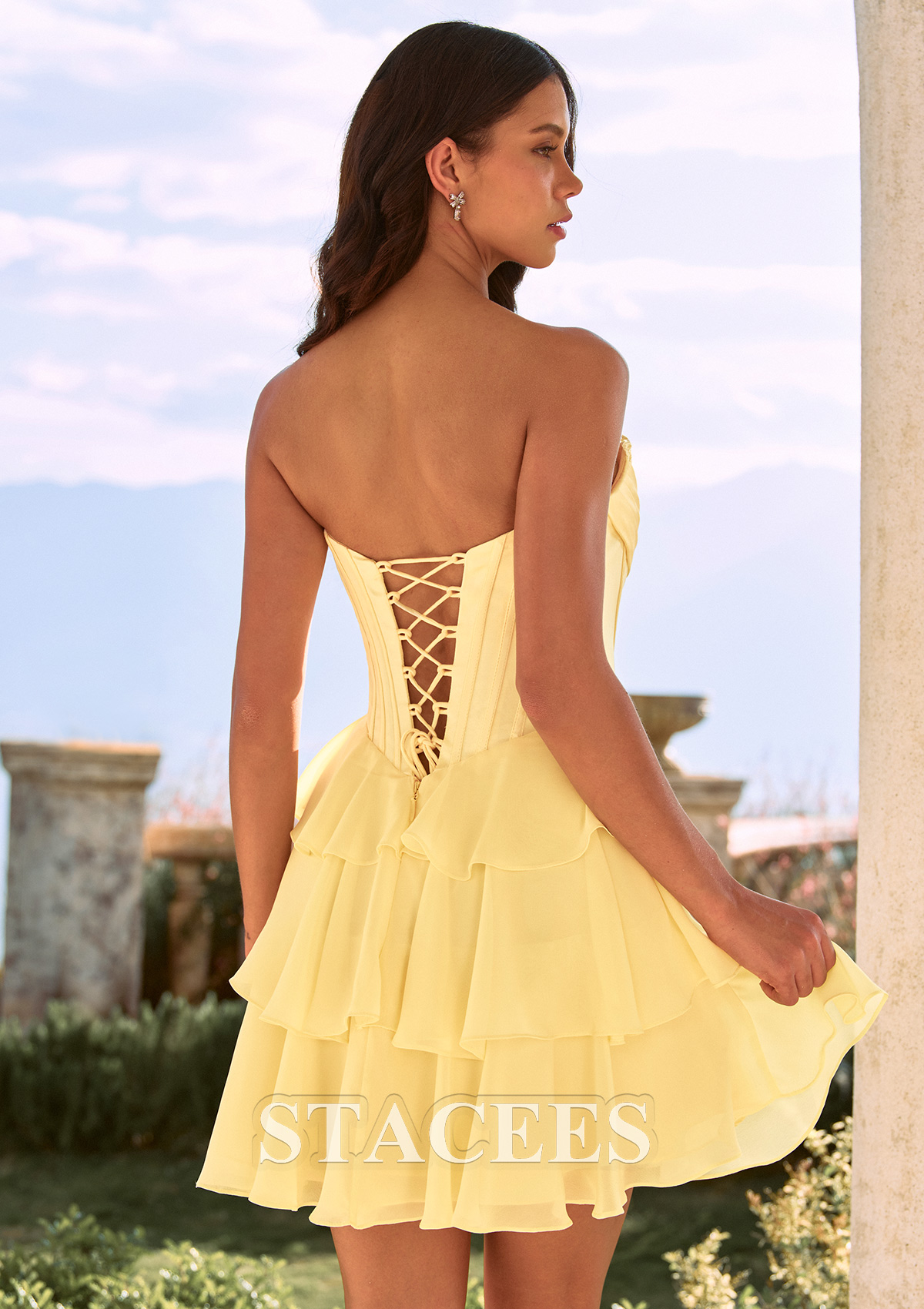 Narciso Vestido línea a escote drapeado gasa corto/mini vestido para homecoming