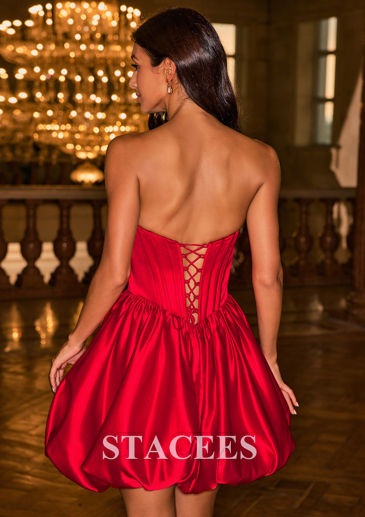 Rouge Robe trapèze cache coeur satin courte/mini robe de fête de la rentré avec plissé - STACEES