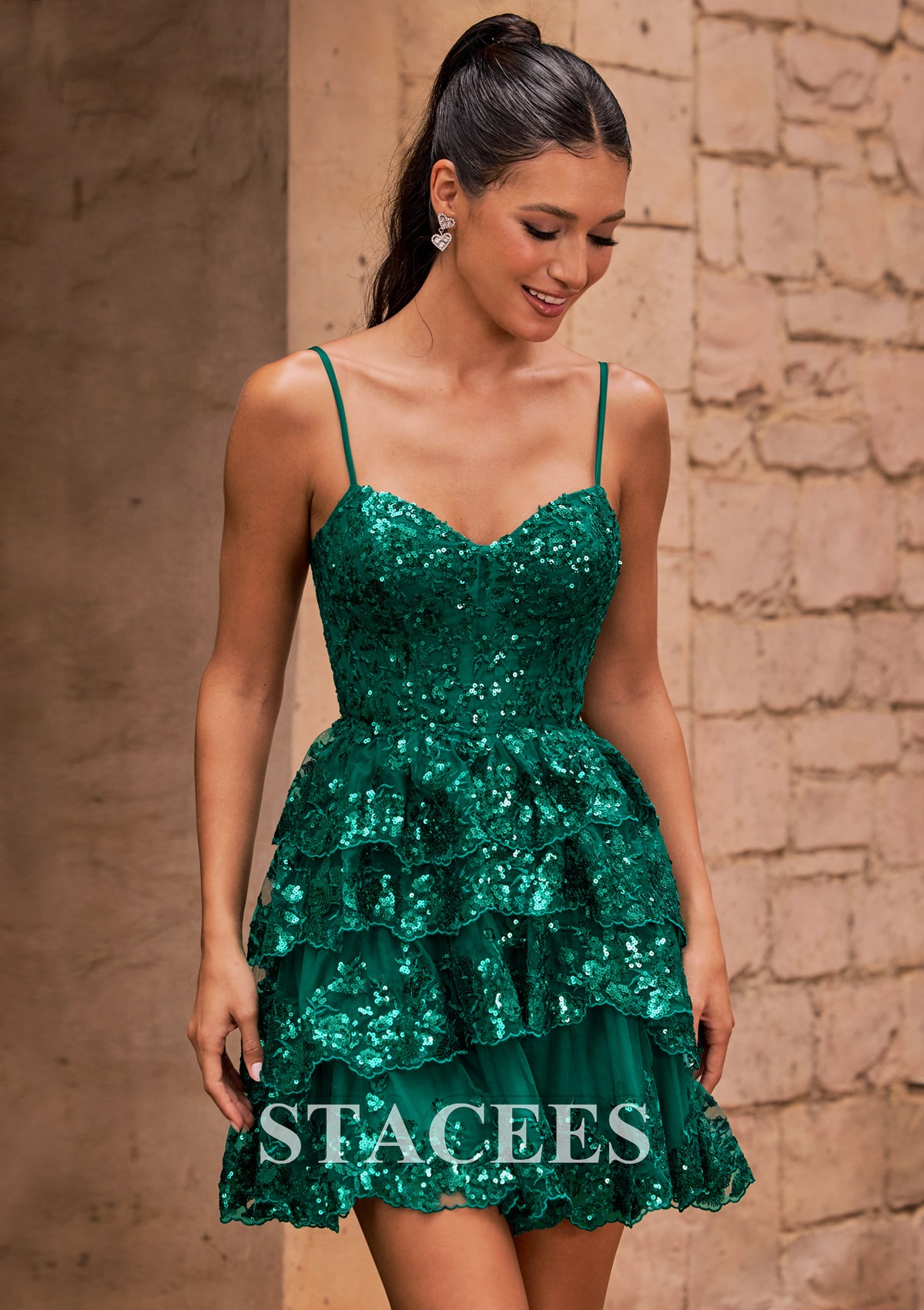 Verde Oscuro Vestido línea a cuello de corazón tul corto vestido para homecoming - STACEES