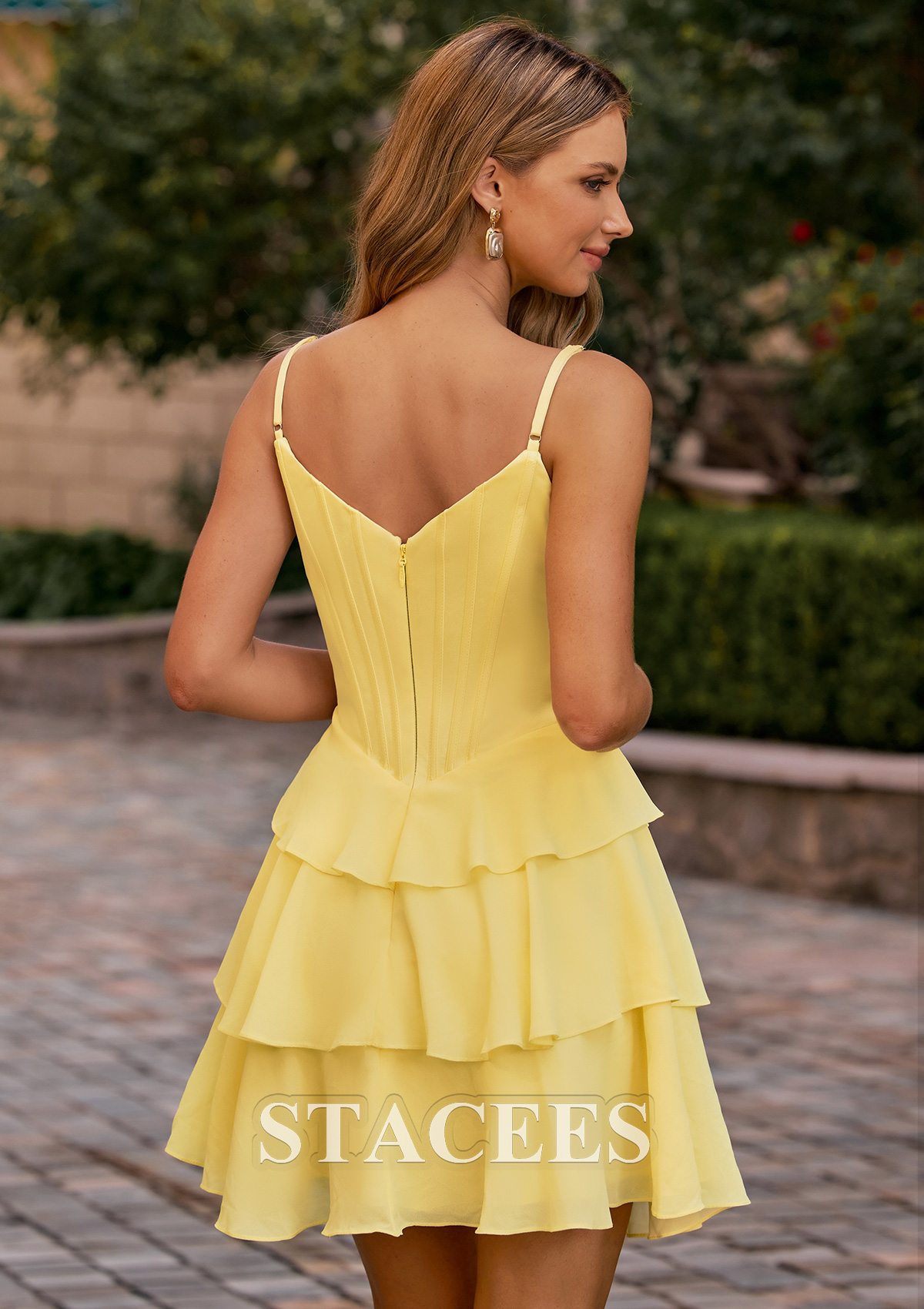 Narciso Vestido línea a escote drapeado gasa corto vestido para homecoming - STACEES