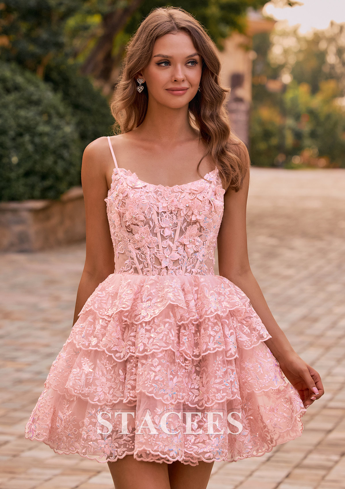 Rosa Blush Vestido línea a escote redondo tul corto vestido para homecoming - STACEES