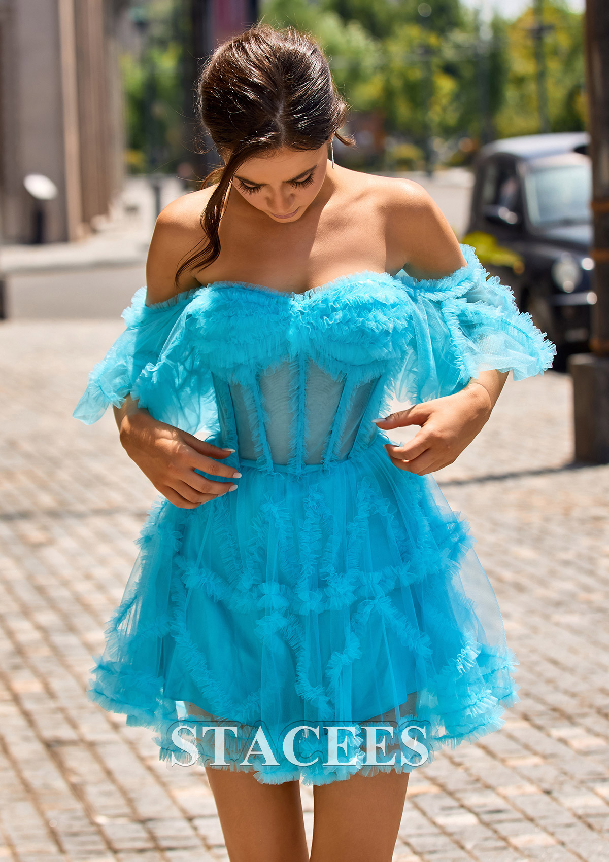 As picture Robe trapèze épaule dénudée tulle courte/mini robe de fête de la rentrée - STACEES