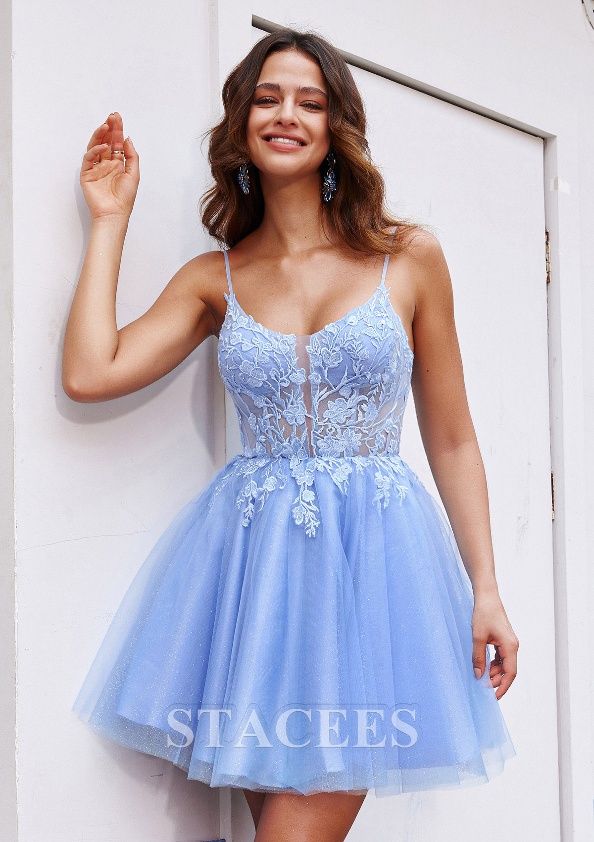 As picture Trapèze scoop tulle courte/mini robe de fête de la rentrée avec appliqué - STACEES