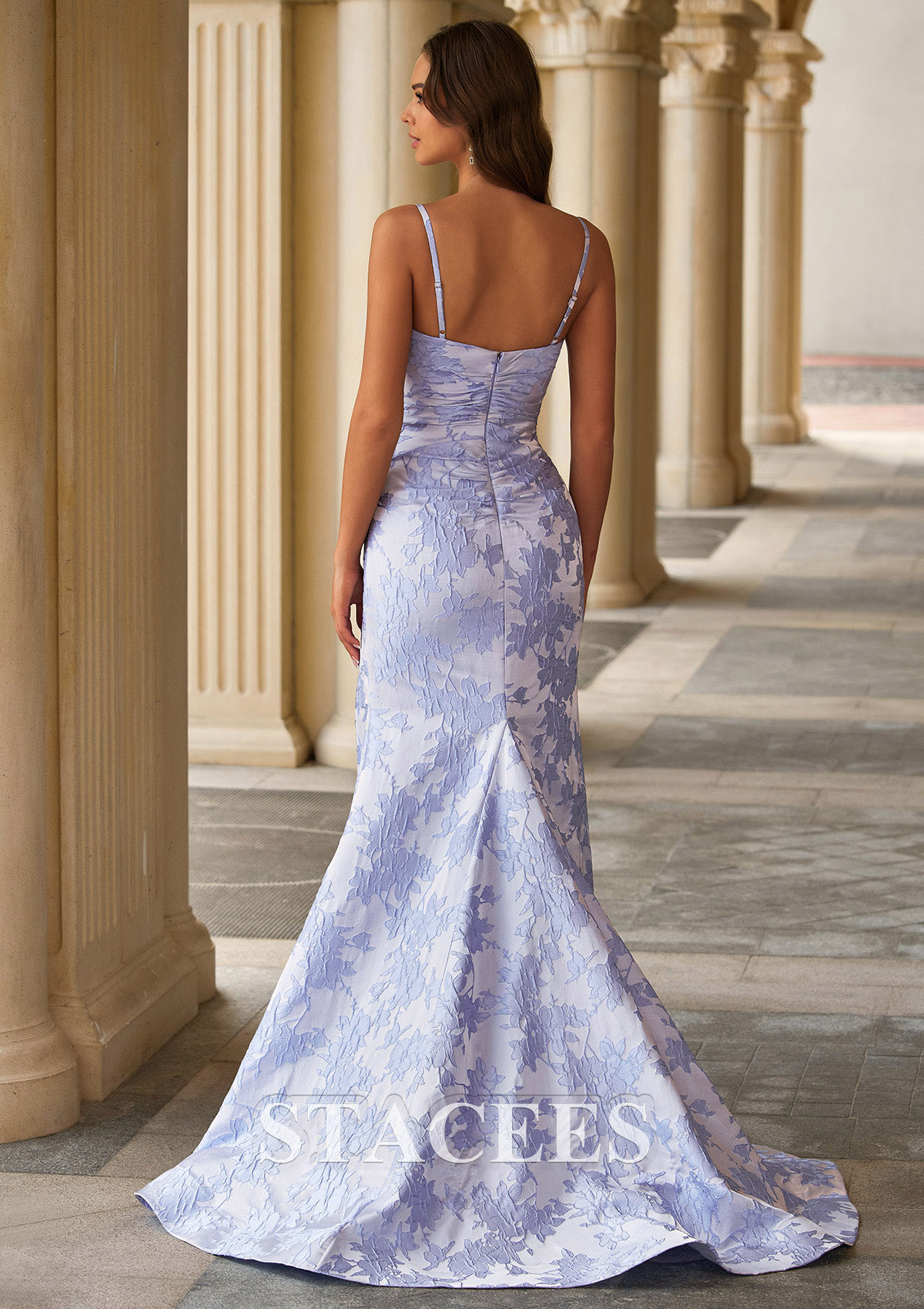 Lavanda Corte trompeta/sirena cuello de corazón jacquard cola de barrido vestido de graduación - STACEES