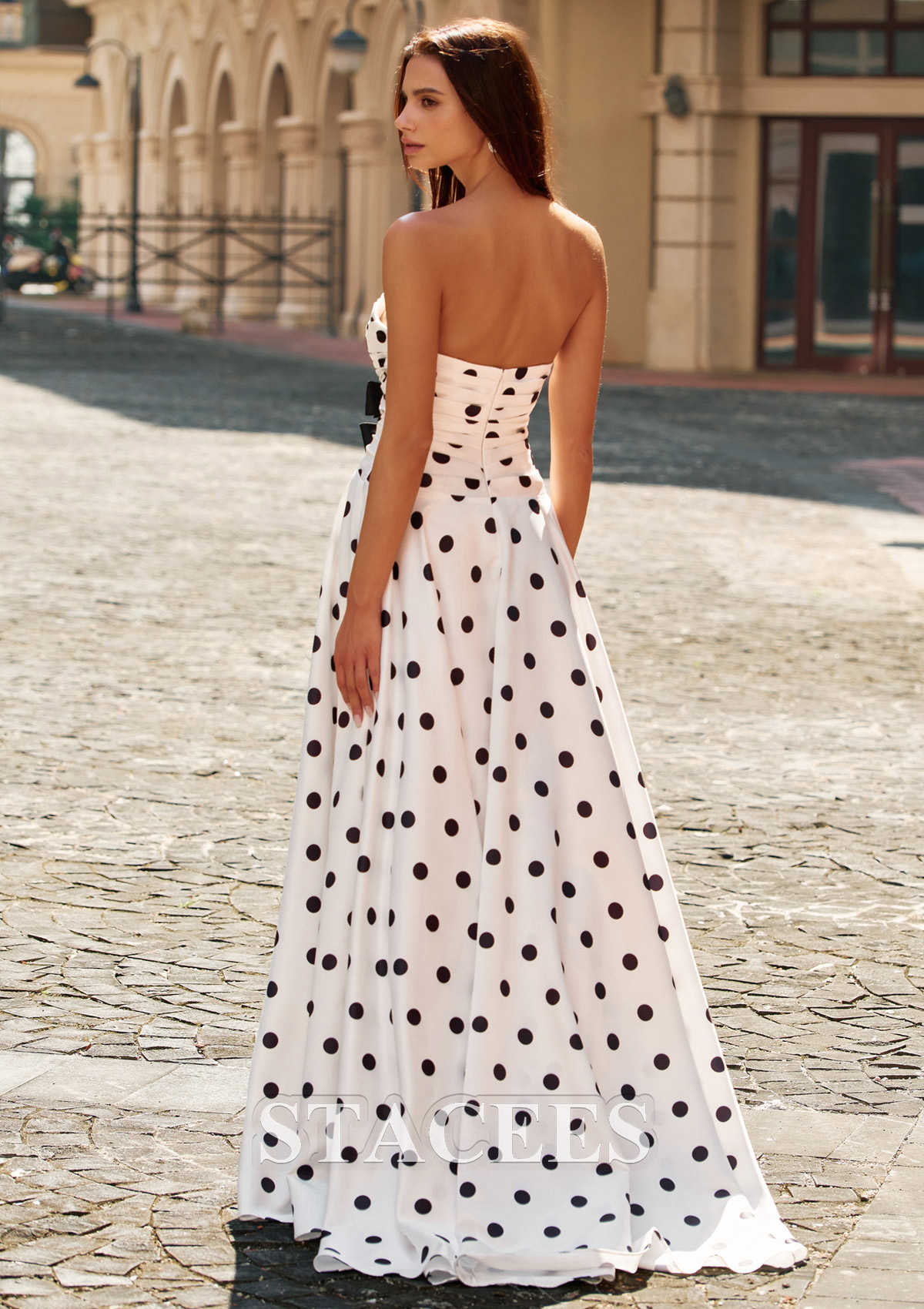 White Black Vestido línea a cuello de corazón satén hasta el suelo vestido de graduación - STACEES