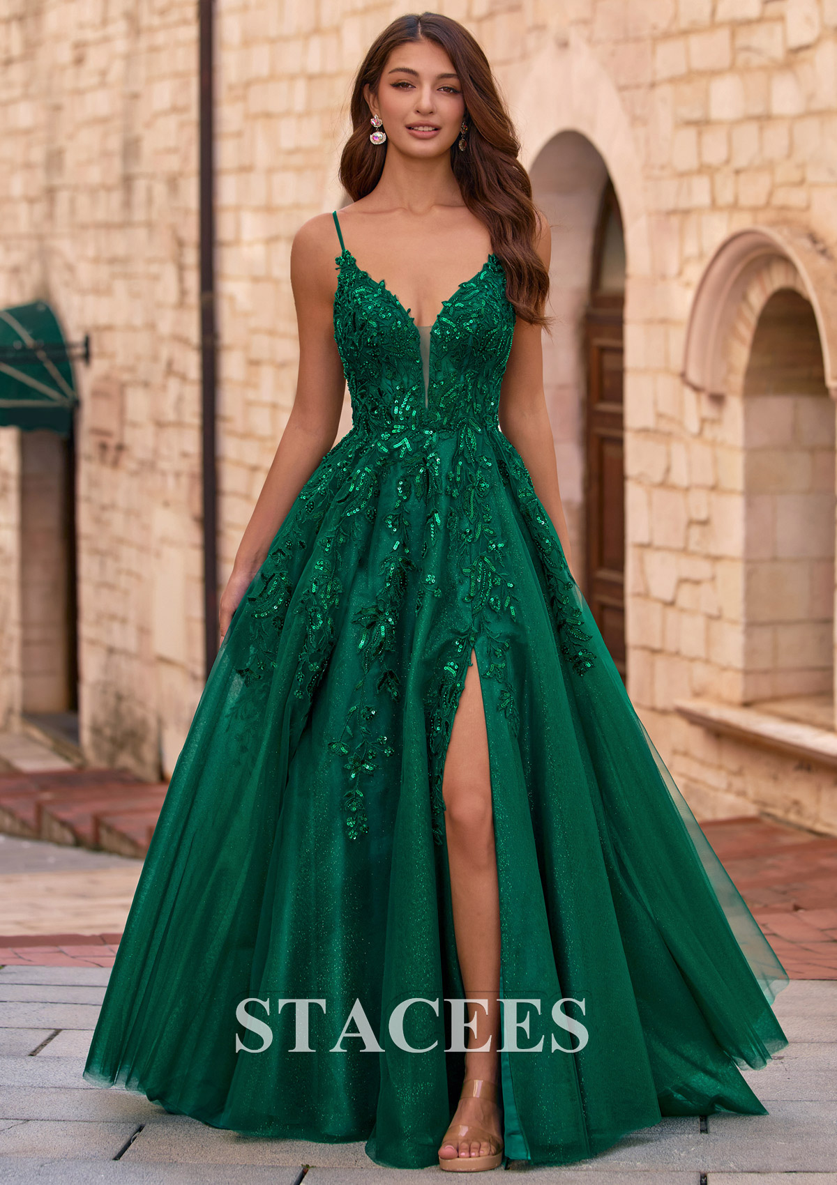 corset prom dress tulle Sparkling A-line V Neck Floral Sequins Embroidered Glitter with Slit S8907P - Prom Dresses Mermaid dress Size:Cup C fall-focus Lauren Red Tulle Mini and dreamy photo shoots