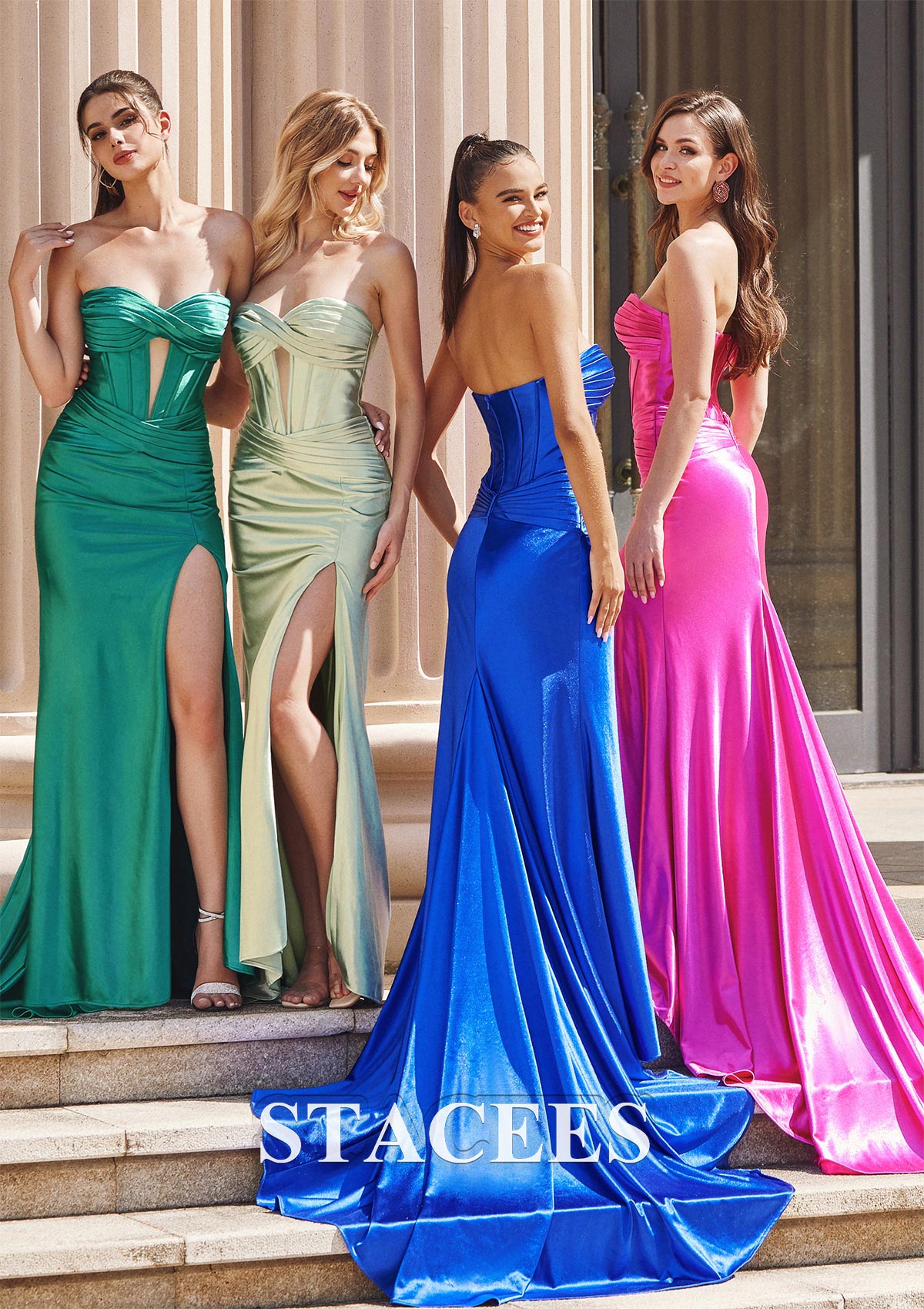 Strapless Cutout Sweetheart Corset Fitted Ruched Prom Dress with Slit - STACEES