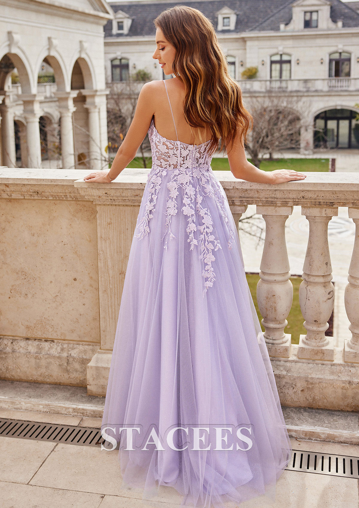 Lilas Robe trapèze princesse scoop tulle traîne balayage robe de bal - STACEES
