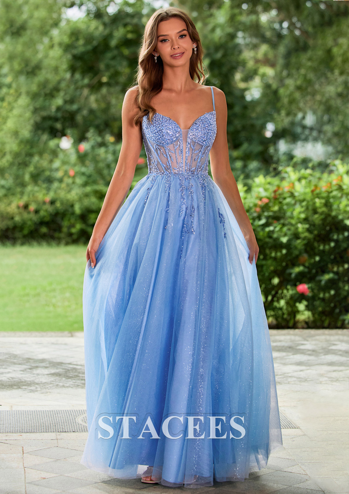 Stacees 2026 Sparkle A-line Prom Dress with Beaded Sheer Corset High Slit