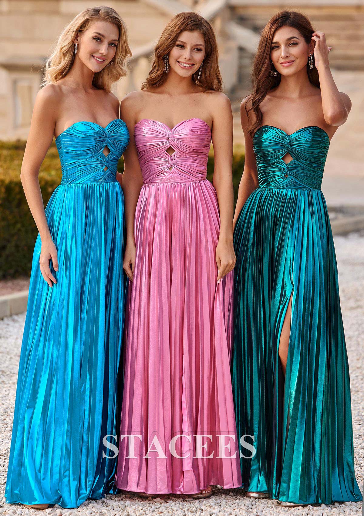 Teal Vestido línea a cuello de corazón metálico hasta el suelo vestido de graduación - STACEES