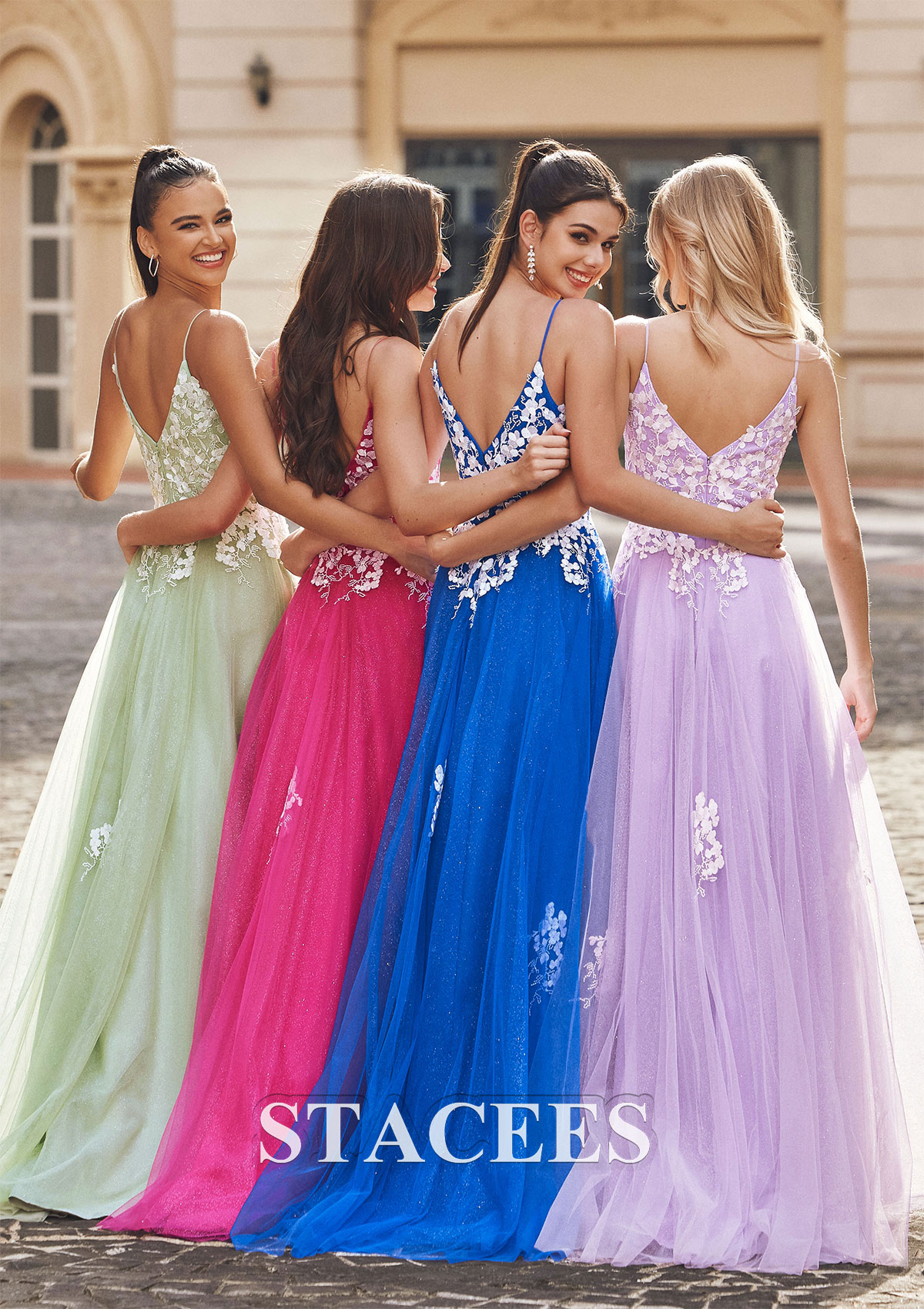  Vestido línea a escote en v tul hasta el suelo vestido de graduación - STACEES