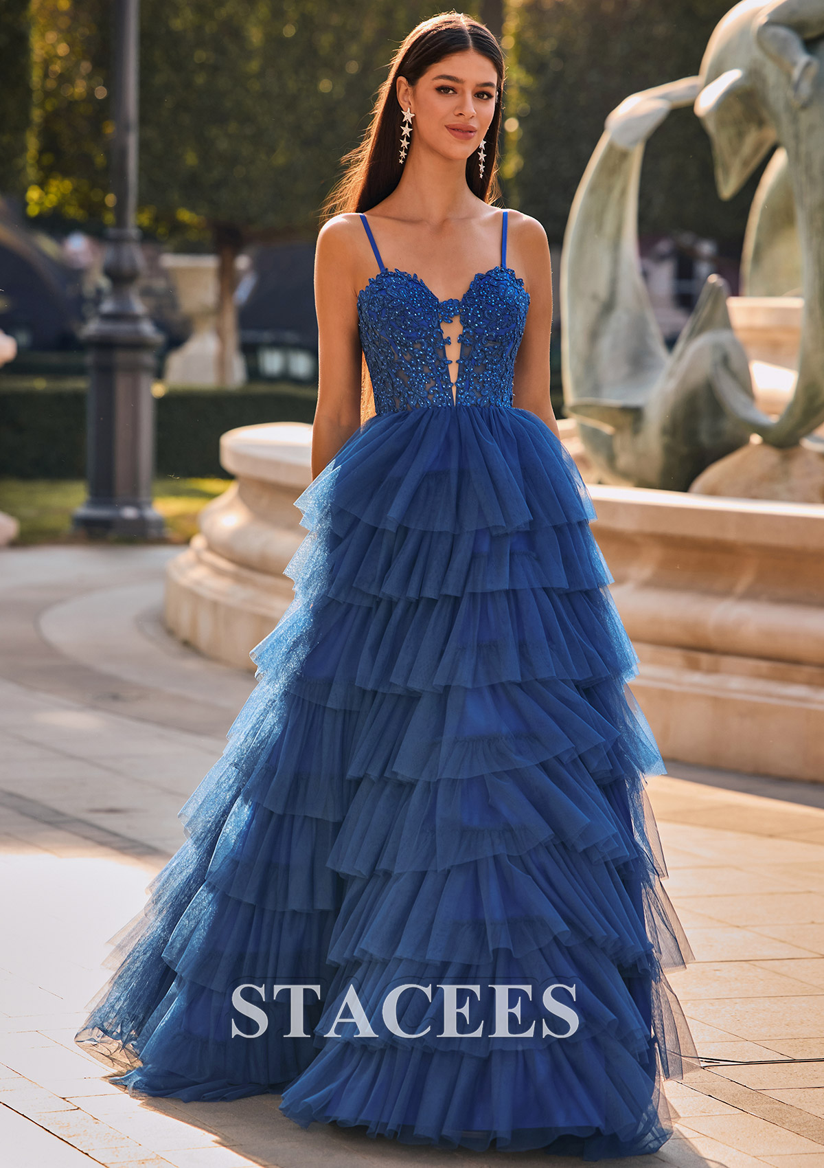 As Picture A-line Sweetheart Corset Ruffled Tulle Prom Dress with Spaghetti Straps - STACEES