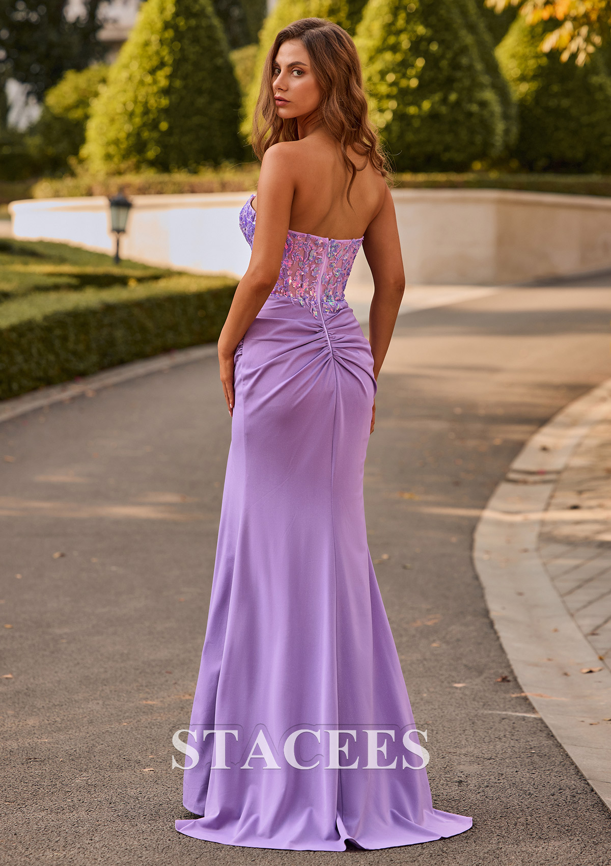 Tahiti Cubierta cuello de corazón tejer cola de barrido vestido de graduación - STACEES