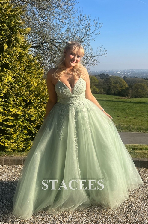 a-line princess prom dresses luxurious sweep train v-neck sleeveless A-Line V Neck Satin Sleeveless Sweep Train Prom Dress With High Split